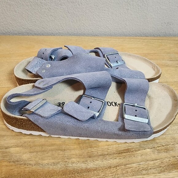 Birkenstock Shoes - Birkenstock Arizona Sandals Womens Size 6 39 Purple Suede Two Strap Slides